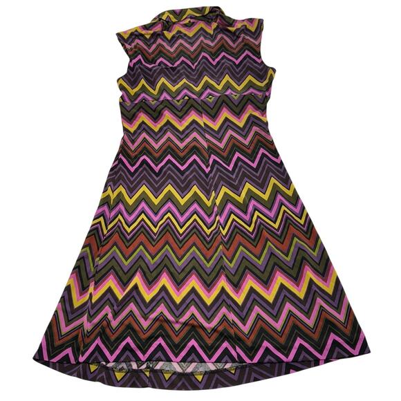 Trina Turk Dress Womens 8 Purple Green Chevron Retro Mini Silk - Picture 2 of 7